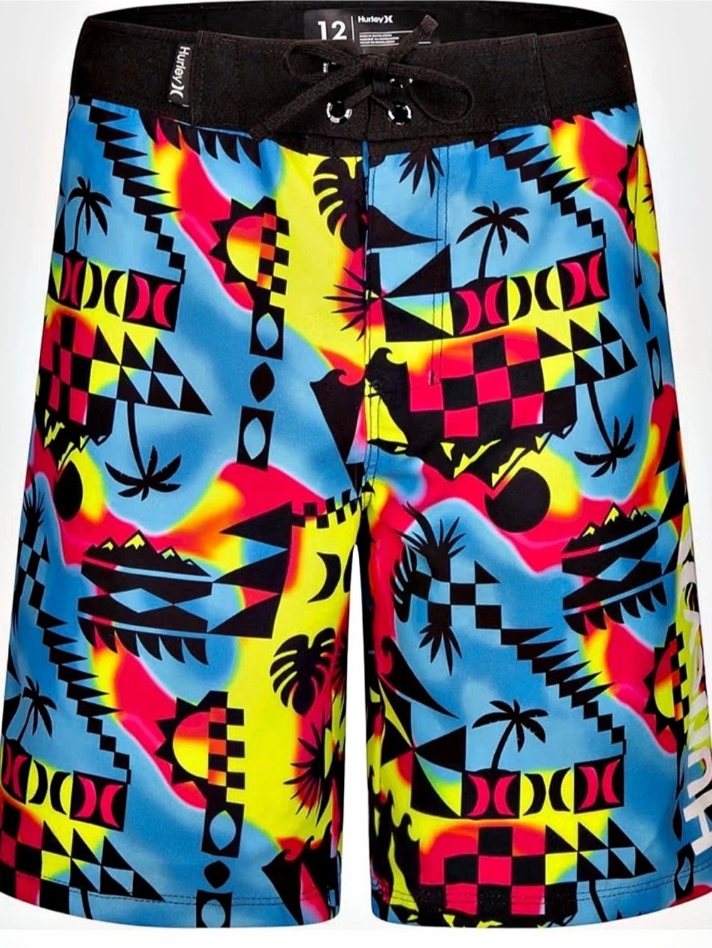 Hurley Boys Geometric Swim Trunks Blue & Black Size 20